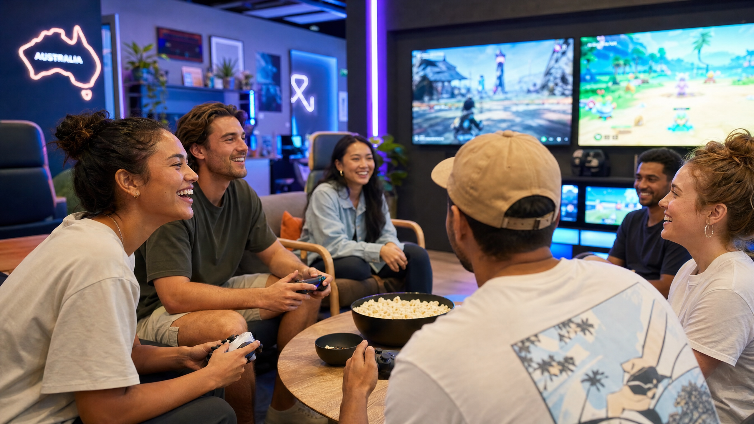Friends playing social games together in Australia